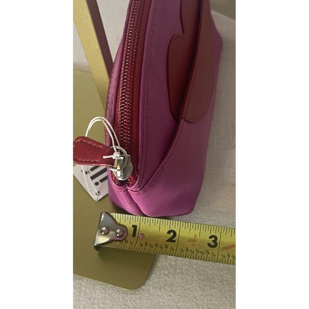 ILI New York NWT Women's Fuchsia Leather Cosmetic Pouch Red Lips‎ Makeup Bag - Picture 9 of 11